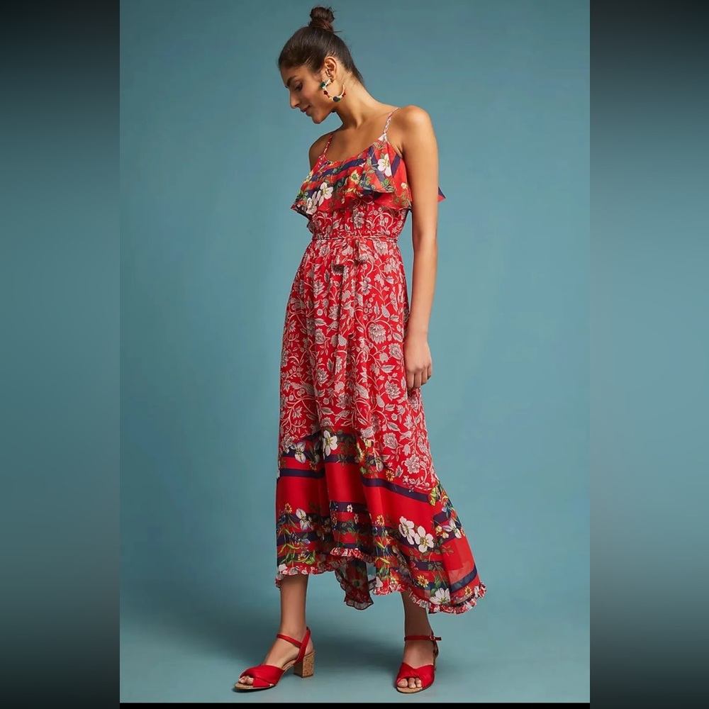 New Anthropologie red floral dress; One September brand “Zuri” Dress Size Medium